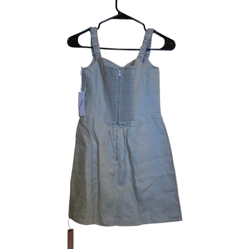 Reformation Sawyer Linen Dress Mini Dried Herbs Sage Green Size 6 NWT - Picture 4 of 10